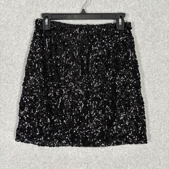 Sequin Skirt Medium Black Mini Short Stretch Witchy Goth Sparkly Party Dance - Picture 1 of 12